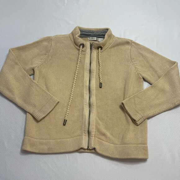Orvis Tan Beige Cotton Thick Full Zip Cardigan Sweater Medium - Picture 1 of 9